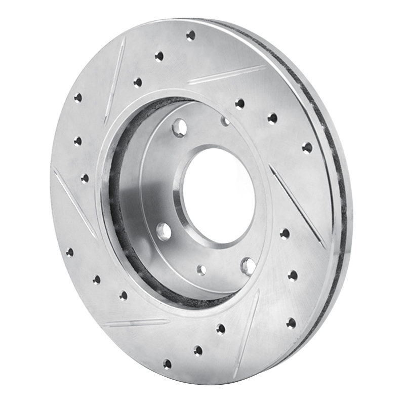 Dodge Colt Brake Rotor (1) - Front Right - R1 Concepts - Drilled & Slotted - Silver - `88-`07